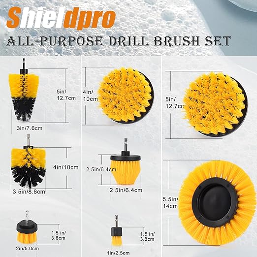 SHIELDPRO 18 Pack Drill Brush Attachment Set, Power Cleaning Scrub Brushes for Drill, Extend Long Attachment, All Purpose for Car Detailing, Bathroom, Carpet, Tile Grout, Sinks, Corners