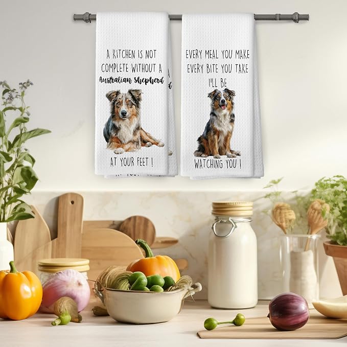 Australian Shepherd Dog Kitchen Towels Set of 2, Funny Dog Kitchen Decor, Dogs Gifts for Women Men Hand Towel, Pet Owner Gift Decorative Tea Towels Dish Towel 16x24 Inch