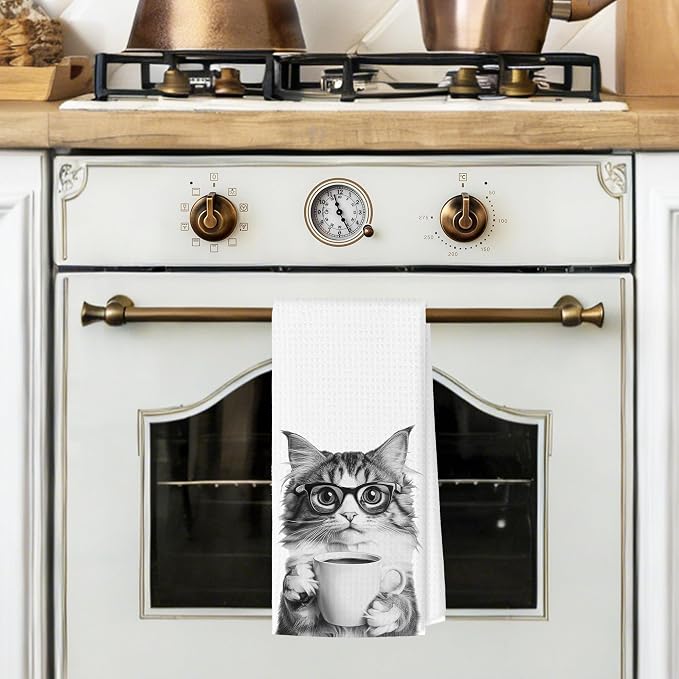 Funny Cat Kitchen Towels, Cats Kitchen Bar Accessories, Cat Lovers Chef Gifts for Women Decorative Hand Towels for Kitchen Decor, Dining Room Dish Tea Towel, 16x24 Inch