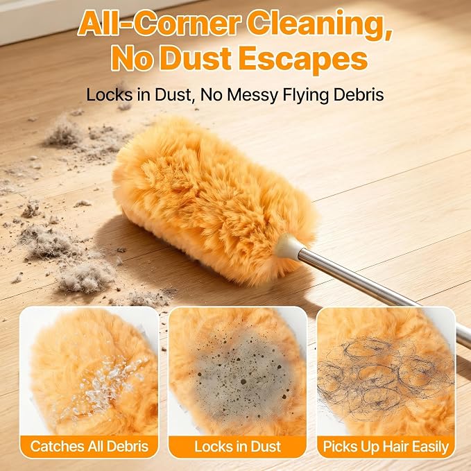 30PCS Duster Refills Compatible with Swiffer Dusters, 360 Heavy Duty Duster with 2 Extendable Handles for Ceiling Fan & Everyday Cleaning, Microfiber Duster for High Ceilings, Lamps, Furniture, Blinds