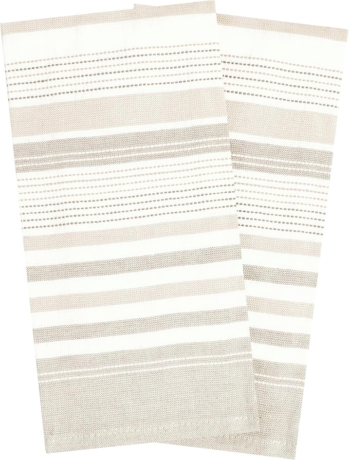 T-Fal Premium Dual-Sided Skipping Striped Kitchen Towels (2-Pack), 18" x 28", Highly Absorbent, Long-Lasting, Reversable 100% Flat-Weave Cotton Dish Towels, Hand Towels, Bar Towels, Toast