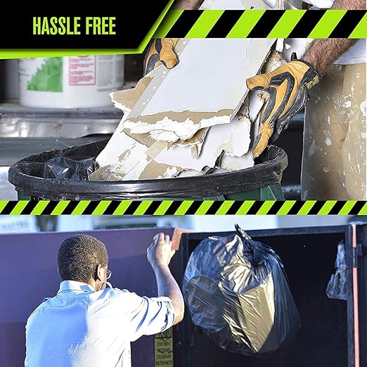 Aluf Plastics Gallon Size 55-60 Typically 38" x 58" 2.0 MIL Black Heavy Duty Garbage Bags - Pack of 100 - For Contractor, Outdoor, Construction, & Storage