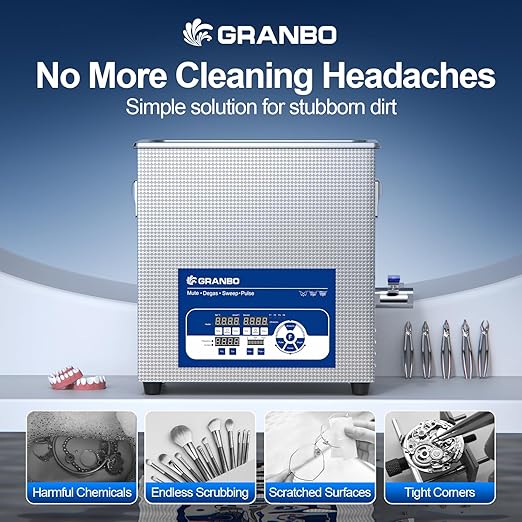 Granbo 6.5L Ultrasonic Cleaner Tri-Frequency Professional Ultrasonic Cleaning Machine with Degassing, Ultrasonic Parts Cleaner with Heater & Timer for Retainer, Tools Industrial Parts and More