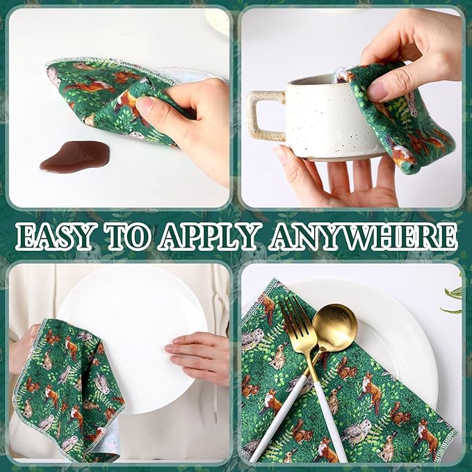 Redbaker 30 Pcs Reusable Paper Towel Paperless Towel with Cardboard Roll Reusable Cloth Paper Napkins for Kitchen Washable Napkins Fit on All Holder Roll Home Household Clean(Animal,10 x 12 in)