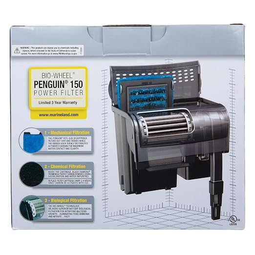 Marineland Bio-Wheel Penguin 150 GPH Power Aquarium Filter, Ultra-Quiet Hang-On-Back Fish Tank Filter with Multi-Stage Filtration for Aquariums Up to 25 Gallons