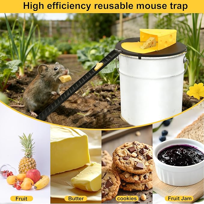 4PCS Mouse Trap Bucket, 5 Gallon Bucket Lid Mouse Trap,Reusable, Bite Resistant, Self Resetting Rat Trap Bucket，Humane Mouse Trap for Indoor and Outdoor