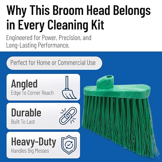 SPARTA Plastic Broom Head, Angled, Un-Flagged for Large Debris Indoor, Outdoor, Home, Restaurant, Lobby, Office, 12 Inches, Green
