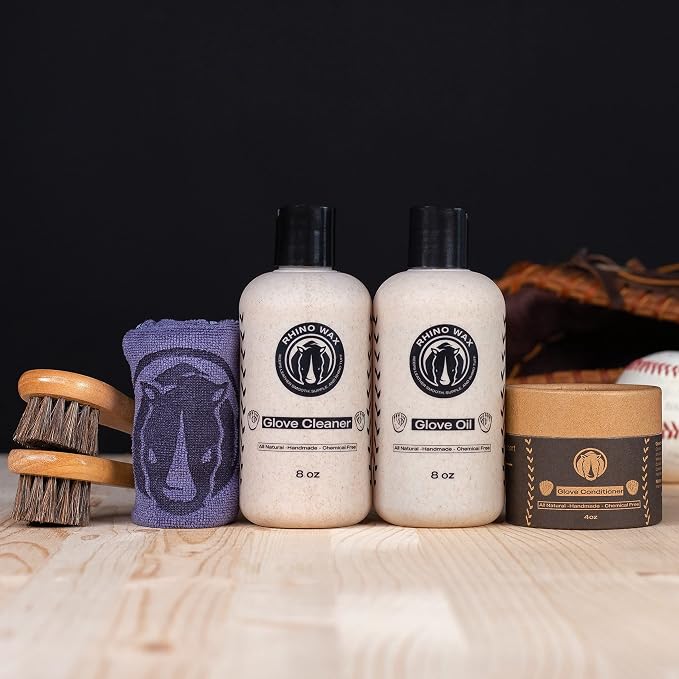Rhino Wax Baseball Glove Care & Maintenance Kit with Oil & Conditioner | Maintain baseball gloves with premium oil and conditioner that preserve glove quality, flexibility and extend glove life.