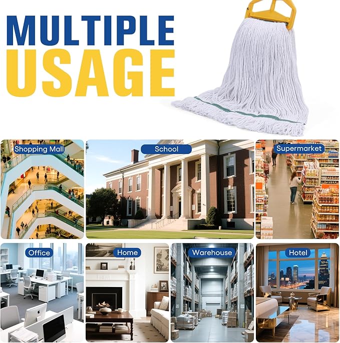 Matthew Cleaning Synthetic Rayon Mop Head Replacement, Chemical Resistant 4-Ply Looped End Commercial Mops for Floor Cleaning and Finishing, 24 oz Extra Large, 3 Pack