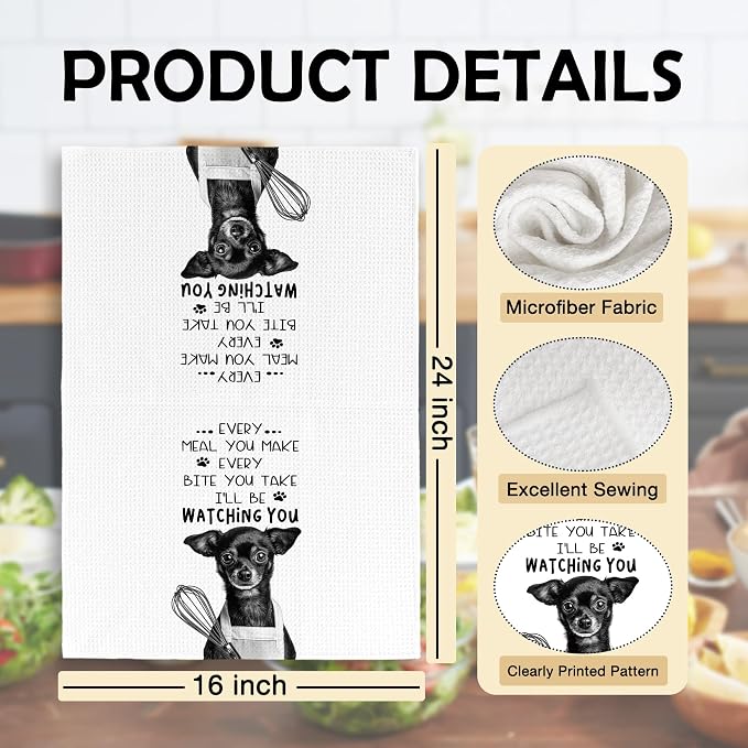 Funny Chihuahua Dog Kitchen Towels 16x24 Inch Set of 2 | Chihuahua Lovers Gifts for Women Men Dish Tea Towels for Kitchen, Dog Lover Mom Dad Owner Gifts Decorative Hand Towel
