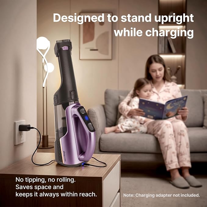 Shop-Vac S4 20V Handheld Vacuum Cordless with Brushless Motor, Rotatable Nozzle, Dual-Speed Powerful 16000 Pa Suction Portable Vacuum for Home & Pet Hair, Wall-Mounted, LED Light, Purple