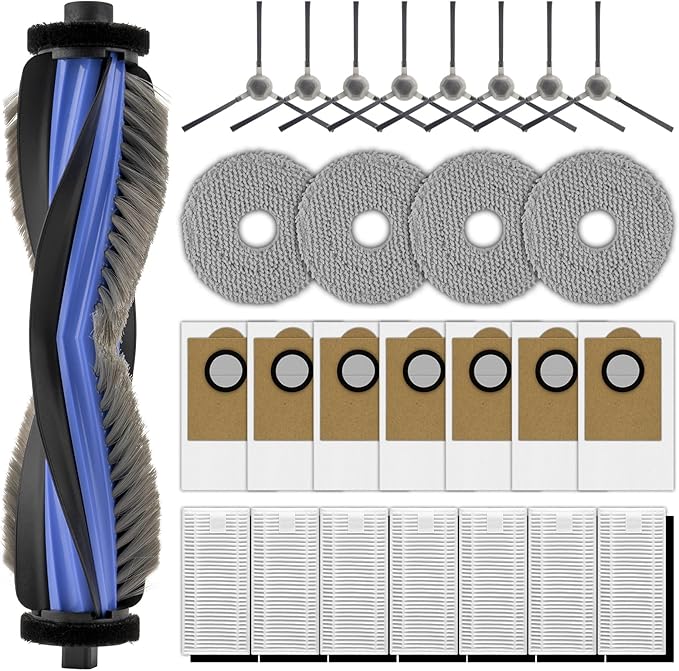 (27 Pack) M3 Replacement Parts Compatible with Lefant M3 Robot Vacuum Cleaner, 1 Roller Brush, 8 Side Brushes, 7 Dust Bags, 7 HEPA Filters with Foam Filters, 4 Mop Pads, Accessories Kit