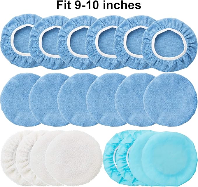 Mudder 20 Pieces 9 to 10 Inches Buffer Pads Car Polisher Bonnet Orbital Buffer Bonnets Microfiber Polishing Pad Cover