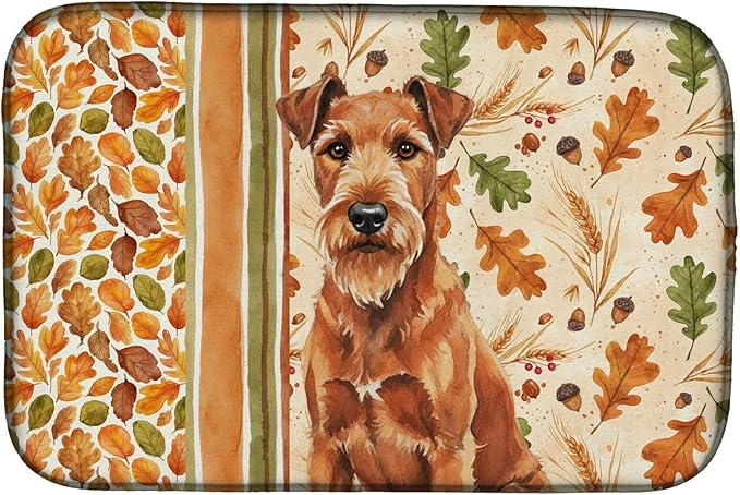 Caroline's Treasures Irish Terrier Heirloom Fall Dish Drying Mat Absorbent Dish Drying Mat Pad for Kitchen Counter Dish Drainer Mat for Countertop, 14 x 21", Multicolor