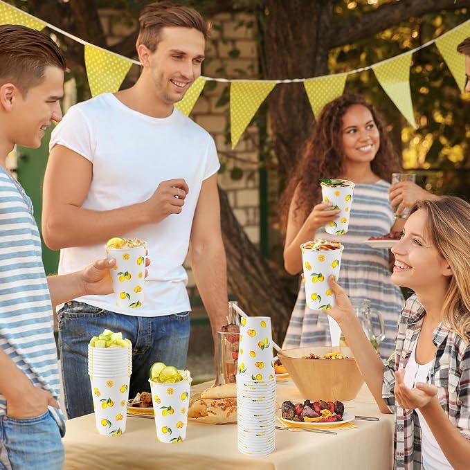 Jansun Lemonade Stand Supplies for Kids, 100 Pcs Lemonade Paper Cups Disposable Lemonade Stand Cups Bathroom Mouthwash Drinking Cups for Summer Party Picnics Barbecues Traveling Hot Cold Beverage