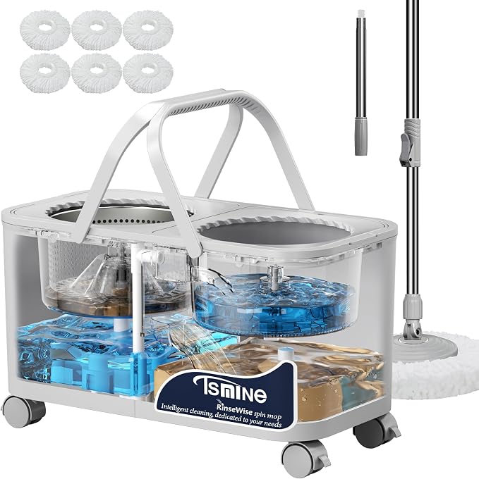 RinseWise Gen 1 Large Capacity and Gen 1 Compact Mop Bucket,with 360 ° Swivel Wheels for Home & Kitchen Cleaning