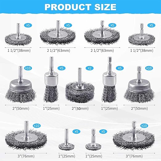 Rocaris 82 Pack Carbon Steel Wire Wheel Brush, Cup Brush, Wheel Brush, Pen Brush Set with 1/4-Inch Shank for Rust Removal, Corrosion and Scrub Surfaces, Grey