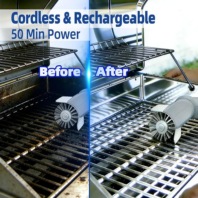 Electric Grill Brush - Cordless Rechargeable Automatic Electric Grill Cleaner with Stainless Steel Bristles & Electric BBQ Grill Brush for Outdoor Grills
