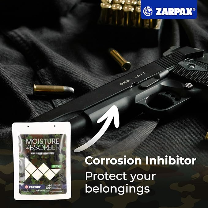 Zarpax Moisture Absorbers For Gun Safe 7.5 oz/212g - Gun Safe Dehumidifier Prevents Corrosion - Protects Gun & Gear - Desiccant Dehumidifier Removes Excess Moisture - Set of 2