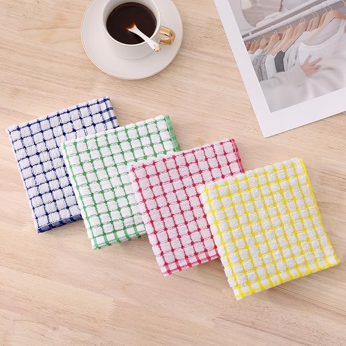 Kitinjoy Cotton 24 Pack Terry Kitchen Dish Cloths, 12 x 12 Inches Super Soft and Absorbent Dish Rags, Quick Drying Dish Towels for Washing Dishes, Mixed Color