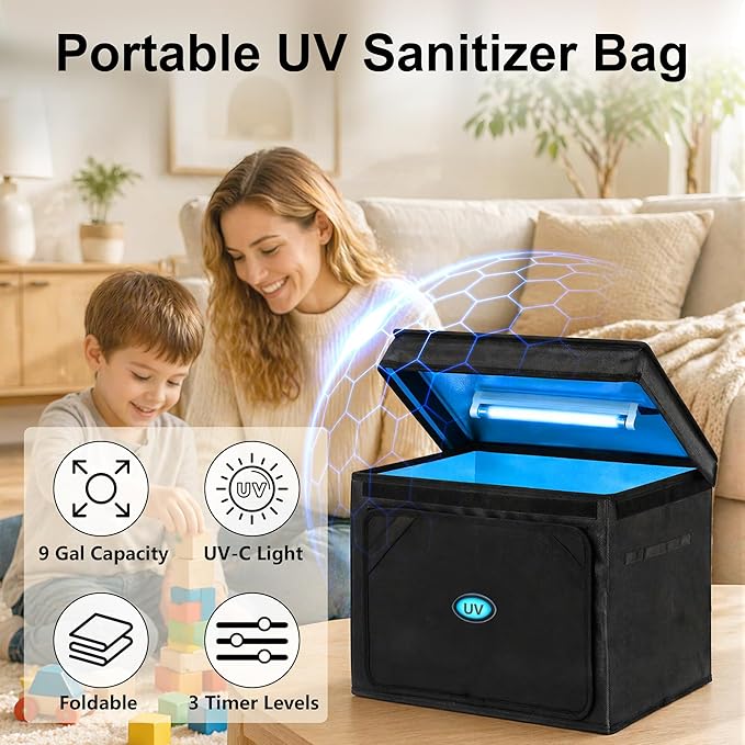 Large UV Sanitizer Box, 36L Portable Sanitizing and Cleaning Machine with 3-Level Timer, Foldable UV Cleaner Box for Household Use Like Phone, Towel, Key, Etc. Ozone Free
