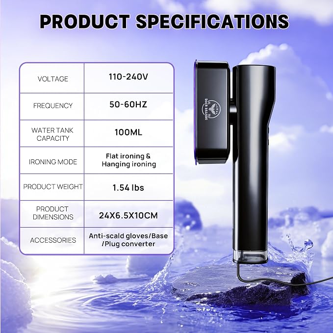 Doer Brands Travel Steamer for Clothes Dual Voltage 110-240V, Handheld Steamer, 1100W Powerful Wrinkle Remover, Ceramic Panel, 3 Steam Levels & 360° Rotating Head,Travel Kit with Universal Adapter