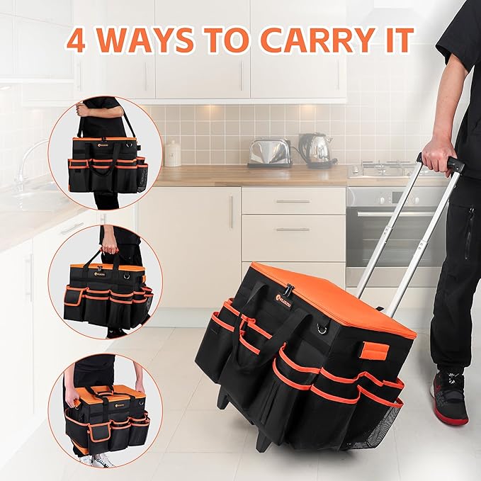 WILAXI PRO Large Rolling Cleaning Caddy with Wheels and Detachable Trolley, Extra Large Water-Resistant Cleaning Cart for Housekeepers, Cleaning Supplies Organizer with Multi-Pockets Tools Storage