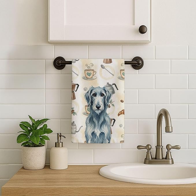 Caroline's Treasures Blue-Gray Scottish Deerhound Coffee Bar Kitchen Towel Velour Plush Front and Cotton Loop Back Machine Washable