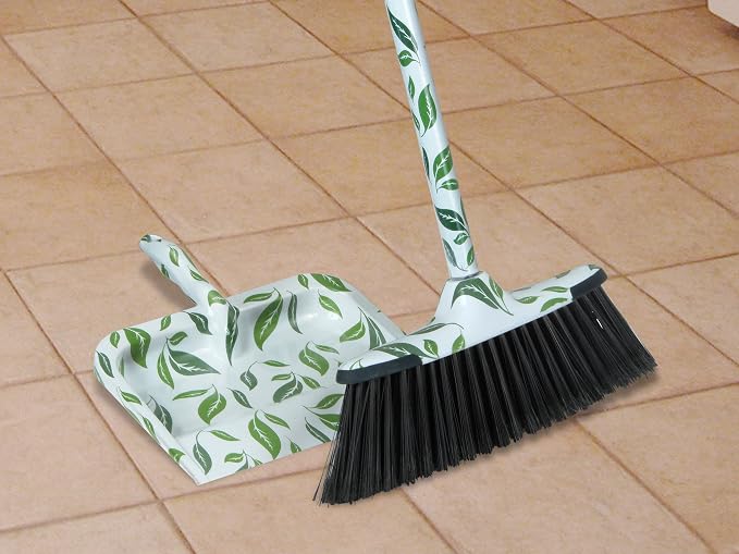 Superio Leaf Design Sweeping Broom for Home & Kitchen, Horsehair Bristle Push Broom with 48-Inch Wooden Handle, Indoor & Outdoor Floor Cleaner for Hardwood, Tile, Granite, Parquet, Pack of 2