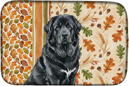 Caroline's Treasures Black Tibetan Mastiff Heirloom Fall Dish Drying Mat Absorbent Dish Drying Mat Pad for Kitchen Counter Dish Drainer Mat for Countertop, 14 x 21", Multicolor
