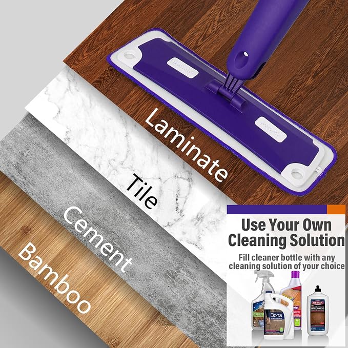 Spray Mop for Floor Cleaning with Bottle & 3 Microfiber Pads | Refillable bottle, washable pads, wet/dry flat mop for hardwood, laminate, wood & ceramic floors, home or commercial use