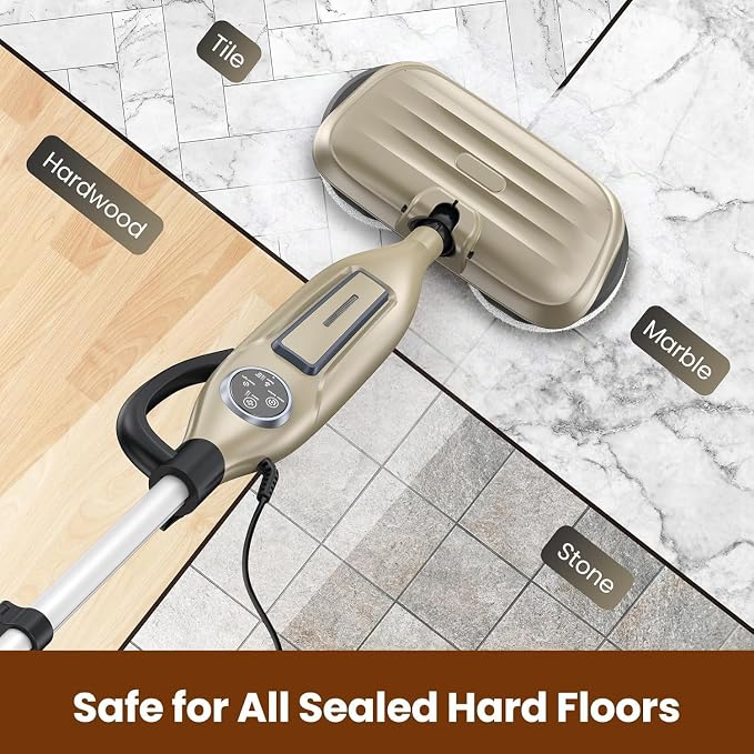 DEVOAC VM6 Scrubbing Steam Mop with Rotating Mop Pads, 10 in 1 Steam Mop, Lightweight Spin Mop & 3 Steam Modes for Hard Floor Laminate Marble Floors (Champagne)