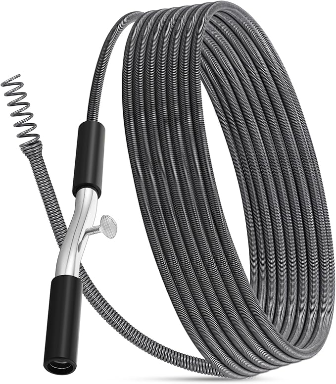 Threlaco 50 ft Drain Auger Plumbing Snake for Heavy Deep Blockages 3/8" Diameter Flexible Plumbing Cables Drain Snake for Kitchen Bathroom Shower Sink Cleaning Drainage Clogs