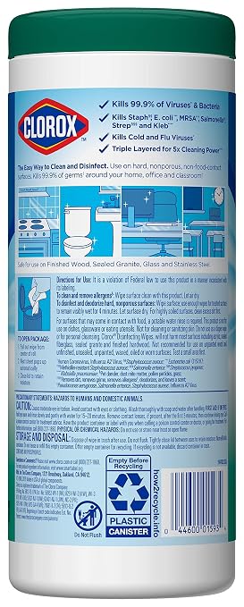 Clorox 01593CT Disinfecting Wipes, 7 x 8, Fresh Scent, 35/Canister (Case of 12)