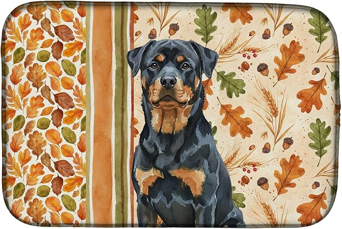 Caroline's Treasures Rottweiler Heirloom Fall Dish Drying Mat Absorbent Dish Drying Mat Pad for Kitchen Counter Dish Drainer Mat for Countertop, 14 x 21", Multicolor