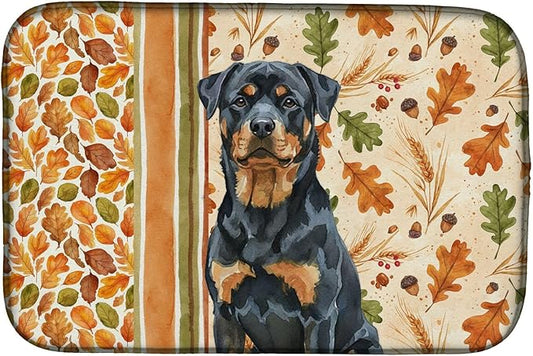 Caroline's Treasures Rottweiler Heirloom Fall Dish Drying Mat Absorbent Dish Drying Mat Pad for Kitchen Counter Dish Drainer Mat for Countertop, 14 x 21", Multicolor