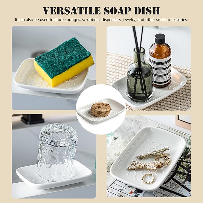 Gomakren Soap Dish for Shower, Bar Soap Holder, Ceramic Soap Dishes for Bar Soap & Soup Bowl with Handle 39oz, Ramen Bowl with Lid, Ceramic Soup Container Mug Cup