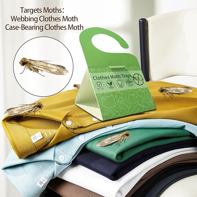 Moth Traps for Clothes, 12 Pack - Clothing Moth Traps with Pheromones Attractant, Moth Sticky Trap for Closets & Carpet & Wardrobes, Indoor Clothes Moth Killer
