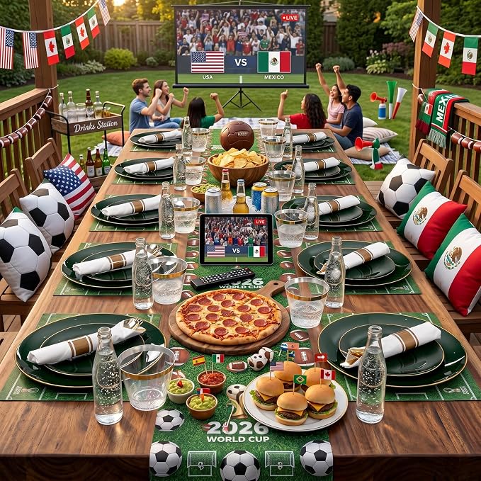 KIRE 350PCS Green Plates Disposable - Heavy Duty Green and Gold Plates - 50Guest Include Green Plastic Dinnerware - Pro Rolled Napkins with Gold Silverware and Cups for 2026 FIFA World Cup&Party