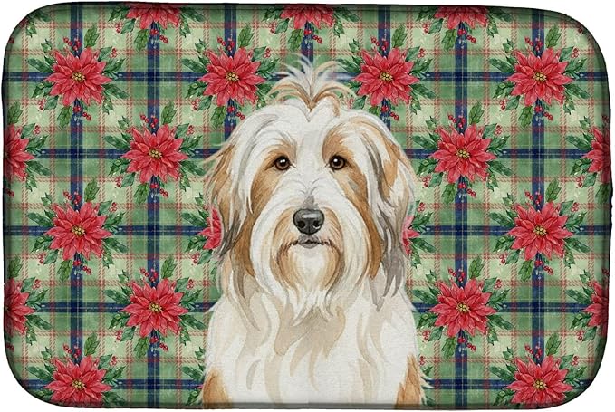 Caroline's Treasures White and Tan Bearded Collie Christmas PoinsettIas Dish Drying Mat Absorbent Dish Drying Mat Pad for Kitchen Counter Dish Drainer Mat for Countertop, 14 x 21", Multicolor