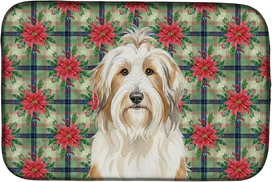 Caroline's Treasures White and Tan Bearded Collie Christmas PoinsettIas Dish Drying Mat Absorbent Dish Drying Mat Pad for Kitchen Counter Dish Drainer Mat for Countertop, 14 x 21", Multicolor