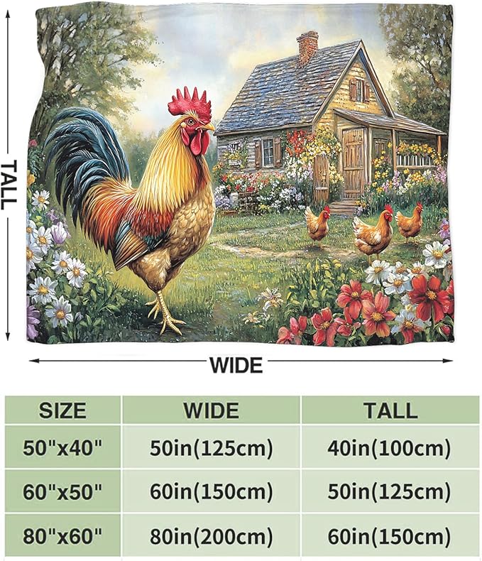 Tijuboni Rooster Chicken Throw Blanket Rooster Gifts for Girls Boys Women Men Kids Adults Soft Flannel Fleece Blanket for Couch Sofa Bed Home Decor 50"x60"
