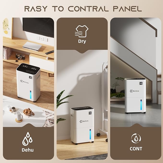 3500 Sq.Ft Dehumidifier, 50 Pint Dehumidifiers for Home and Basement with Drain Hose, Ultra-Quiet Bedroom Dehumidifier, Intelligent Humidity Control, 24 Hours Timer.