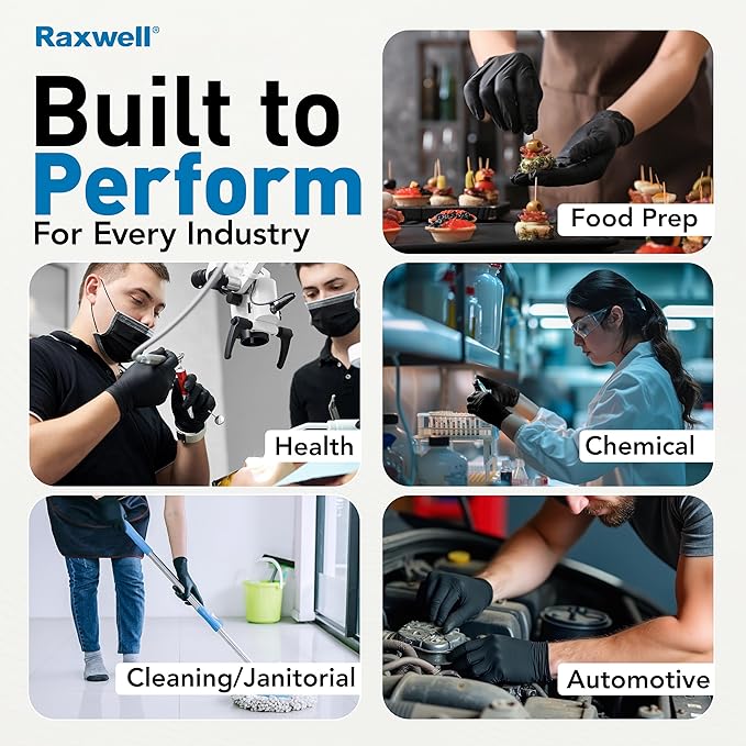 Raxwell Disposable Nitrile Gloves - Food Grade Heavy-Duty Puncture Resistant Black Gloves for Cooking & Food Service