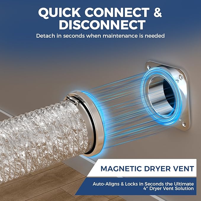 ALORAIR Magnetic Dryer Vent Connector Kit | DV180 Airtight Seal Dryer Vents Coupling | Easy to Clean Quick Connector Including 4 inch Duct Hose and 2 Clamps