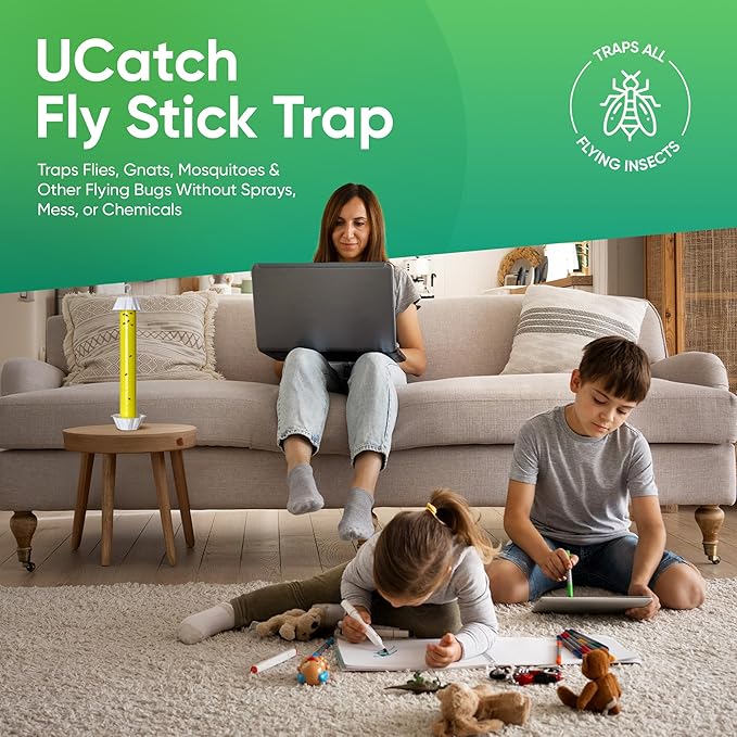 Sticky Fly Trap Indoor & Outdoor Pack of 4 | Hanging Fly Stick for Gnats, Flies, Wasps, Mosquitoes & Other Flying Bugs | Fly Trap Sticky | Home Pest Control | Flying Insect Trap Rolls | Ucatch