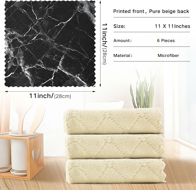 ALAZA Dish Towels Kitchen Cleaning Cloths Black Marble Dish Cloths Super Absorbent Kitchen Towels Lint Free Bar Tea Soft Towel Kitchen Accessories Set of 6,11"x11" 39
