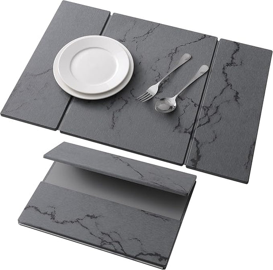 Large Quick-Dry Stone Drying Mat for Kitchen Counter, 24" × 16", Foldable Diatomaceous Earth Dish Drying Mat with PU Non-Slip Base,for Bottles Cups Dishes (Gray (3-fold), 24" × 16")