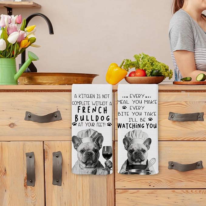 Funny French Bulldog Dog Kitchen Towels 16x24 Inch Set of 2 | French Bulldog Lovers Gifts for Women Men Dish Tea Towels for Kitchen, Dog Lover Mom Dad Owner Gifts Decorative Hand Towel