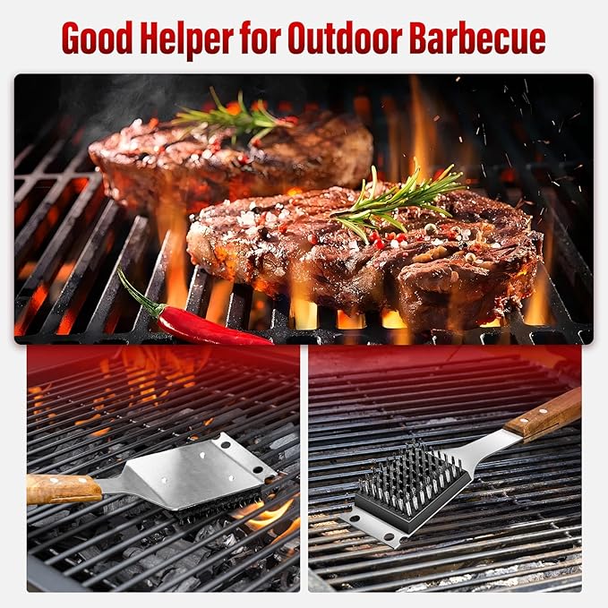 Grill Brush for Outdoor Grill Stainless Steel Head Barbecue Tool Grill Cleaner Wire Grill Brush and Scraper Durable BBQ Grill Brush Perfect BBQ Gift for Men Dad Husband